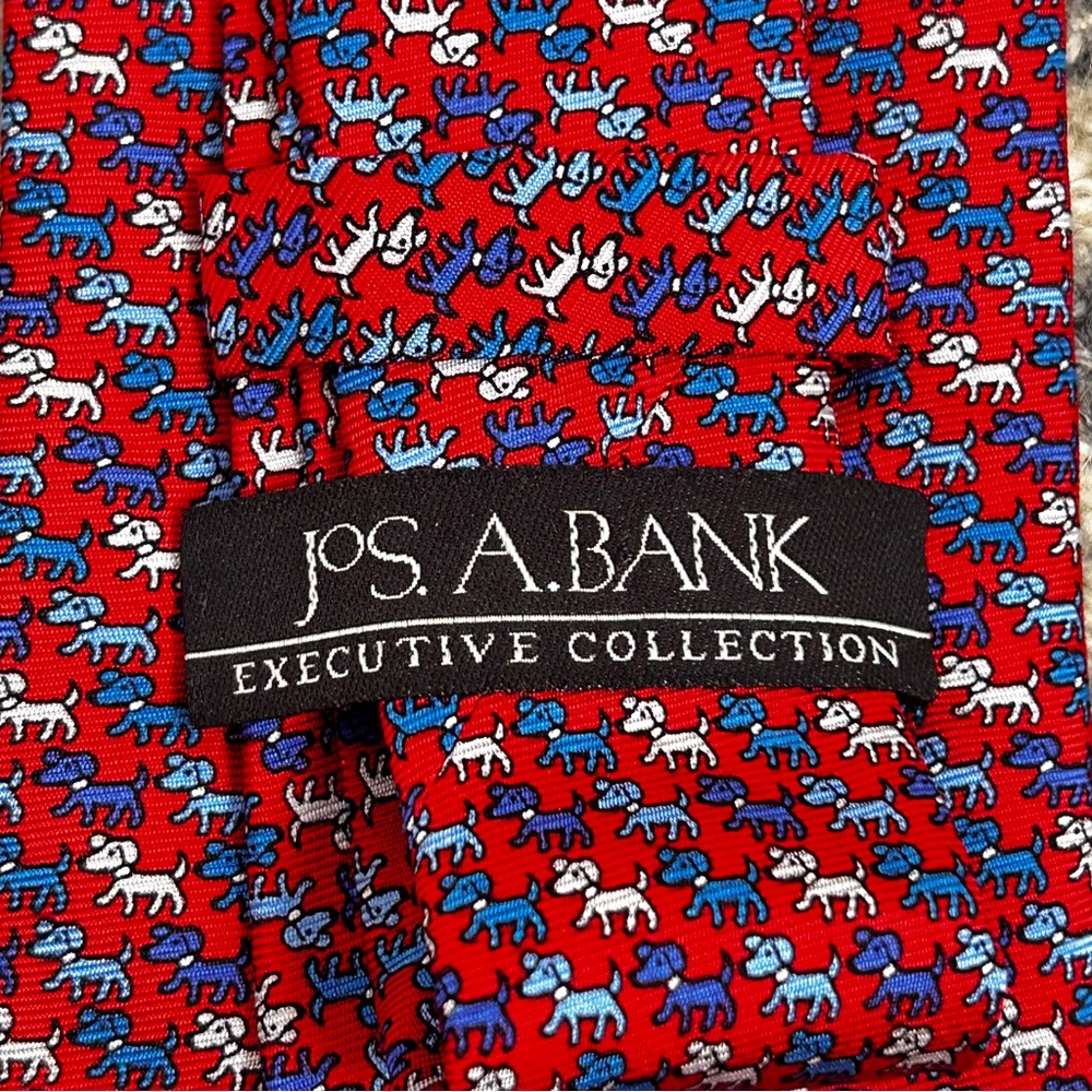 Jos A Bank Executive Collection red, white, and blue dog Silk Tie NWOT - Picture 4 of 5